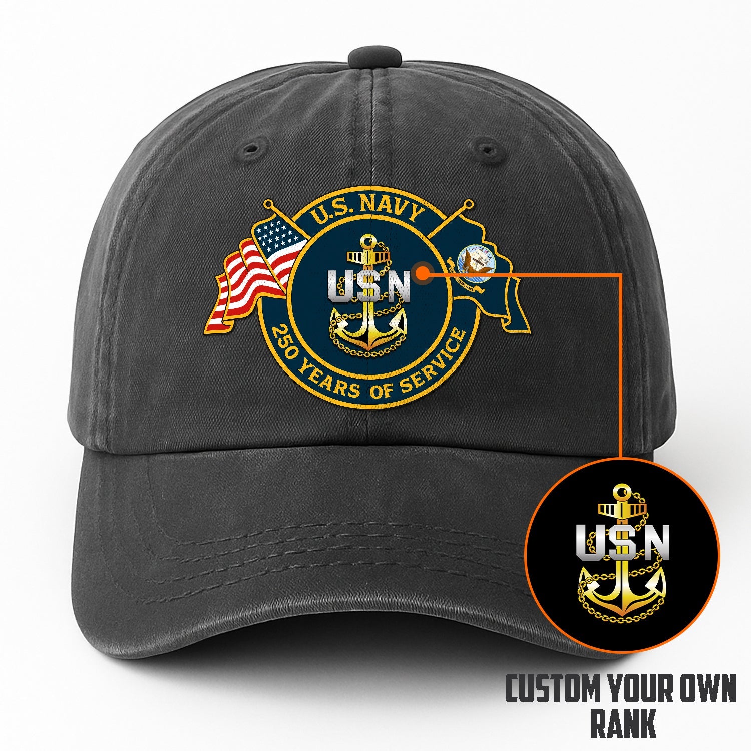 Custom Ranks US Navy Premium Washed Denim Cap DC012