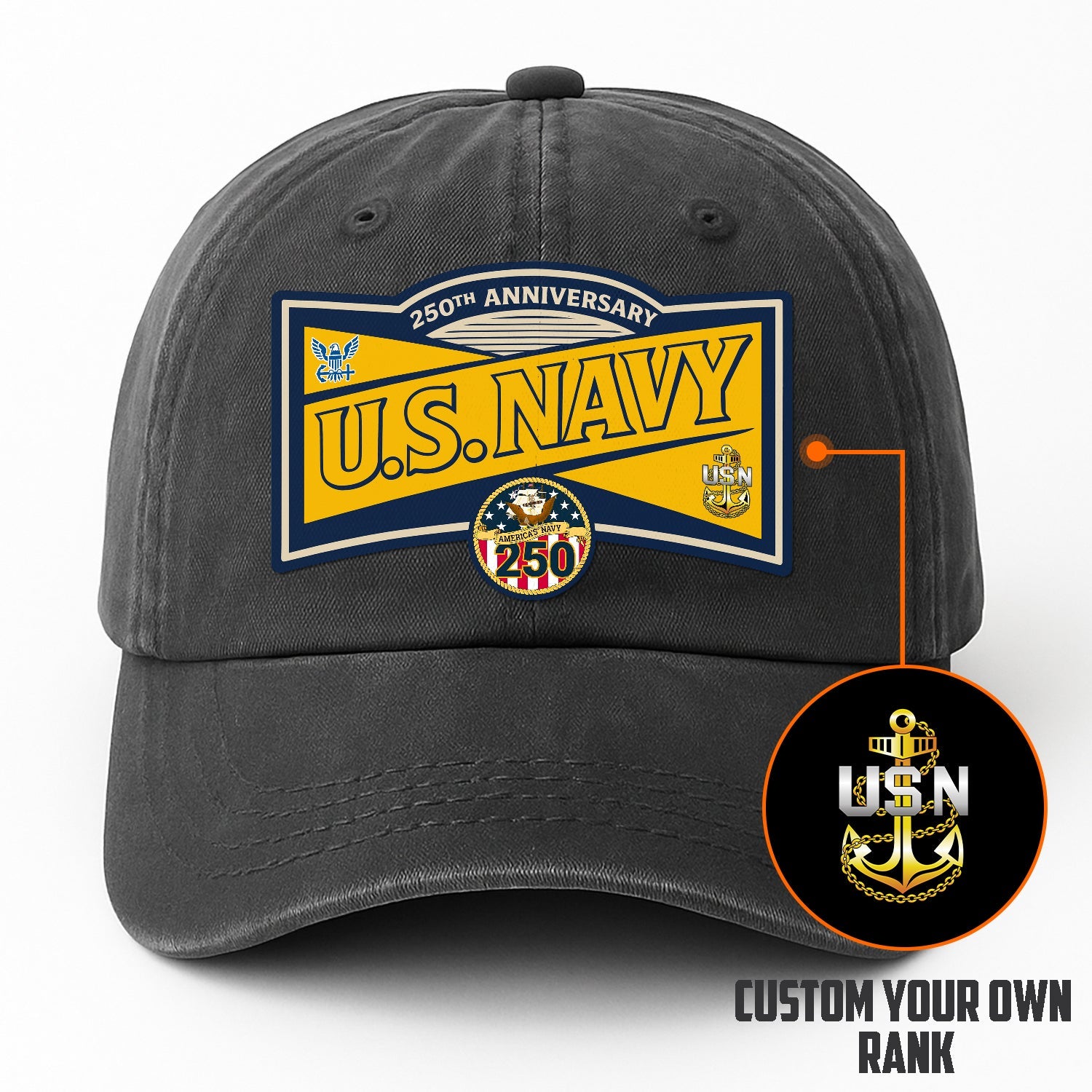 Custom Ranks US Navy Premium Washed Denim Cap DC016