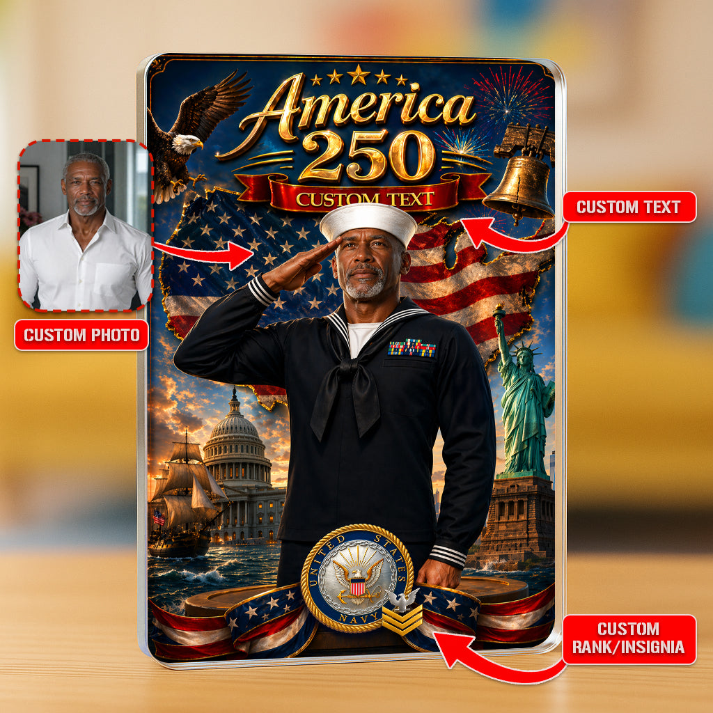 America 250th Custom Figure US Navy Male Enlisted Ceremonial Uniform Full Dress Blue Acrylic Block