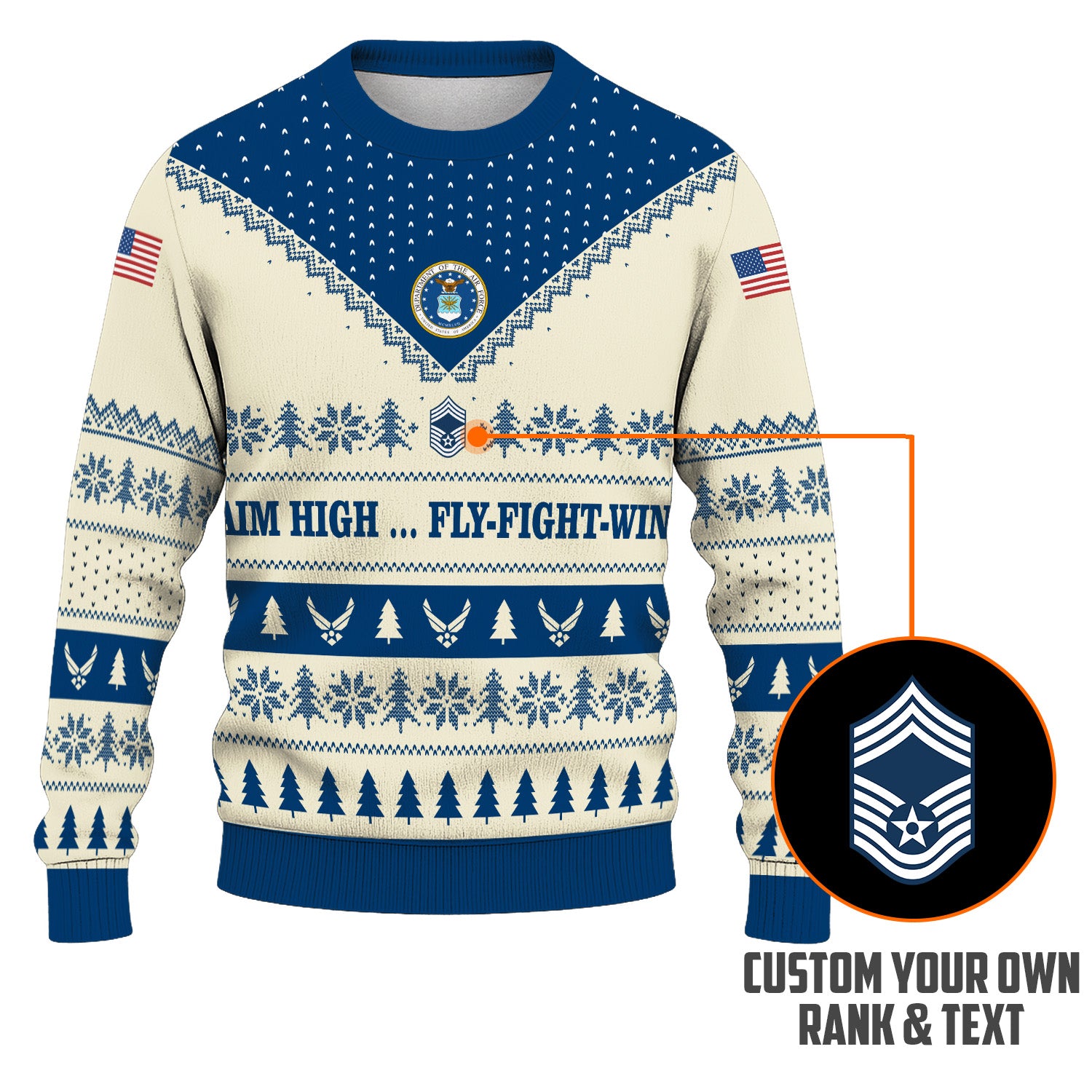 Custom Ranks US Air Force Ugly Christmas Sweater for Women Men TUST05