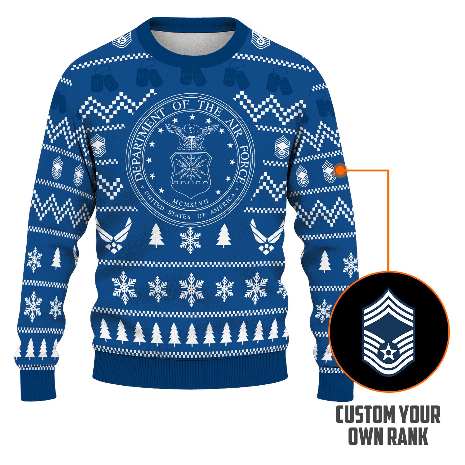 Custom Ranks US Air Force Ugly Christmas Sweater for Women Men TUST01