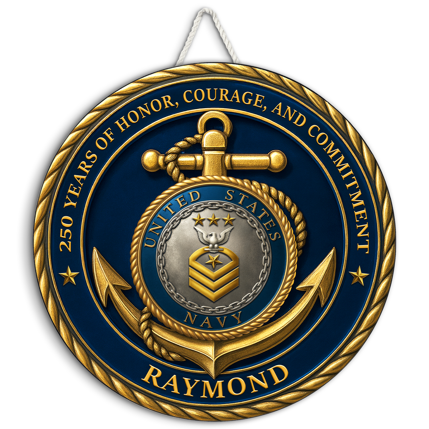 U.S. Navy 250 Years of Service Wooden Sign – Personalized Rank & Name Tribute