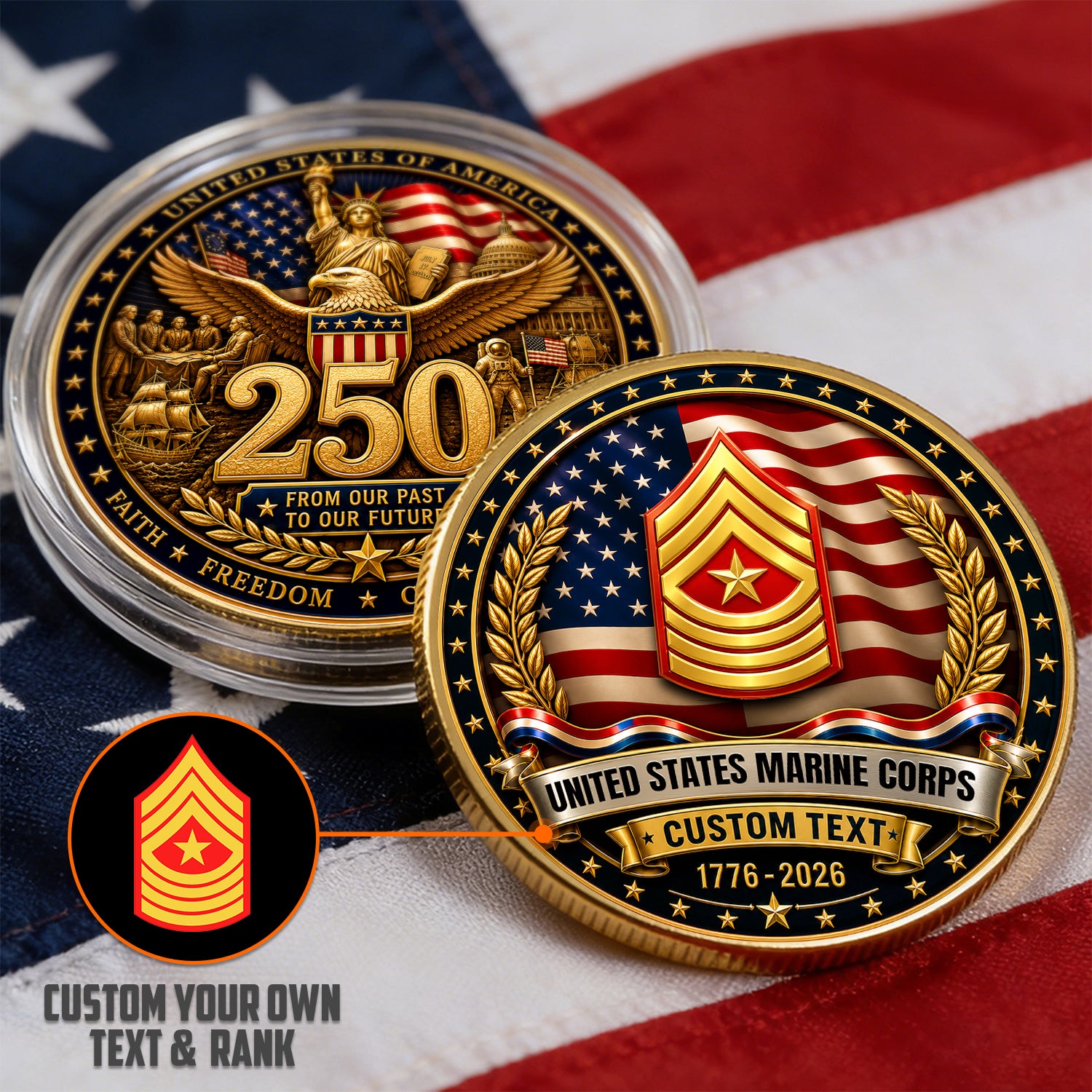 Custom USMC Rank Coin 1776-2026 Military Anniversary Keepsake