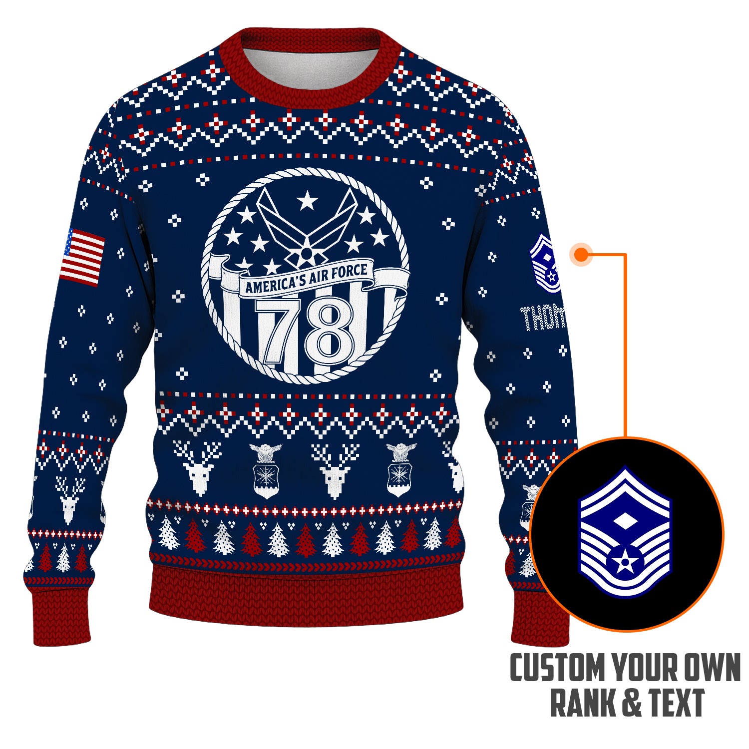 Custom Ranks And Text US Air Force Ugly Christmas Sweater for Women Men JUST01