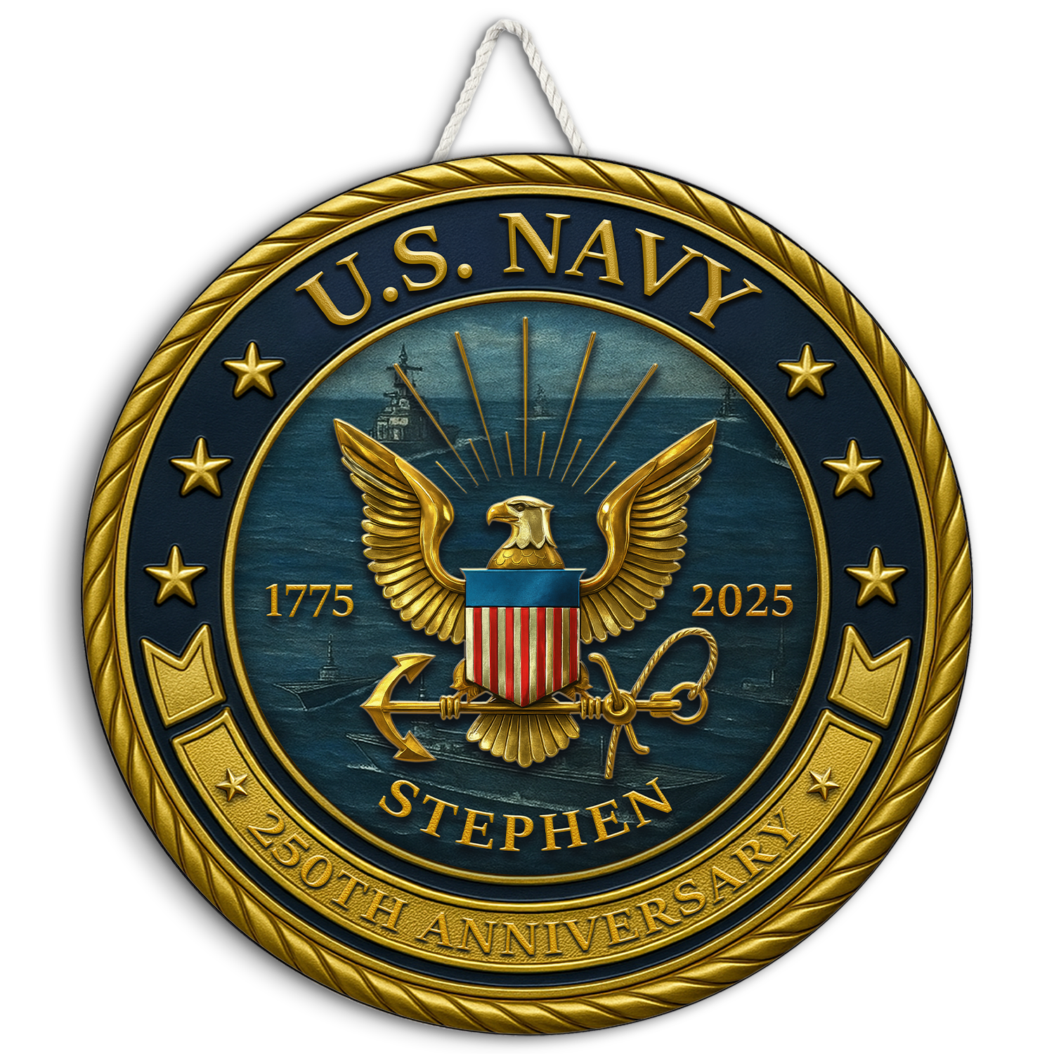 U.S. Navy 250th Anniversary - Custom Name Round Sign