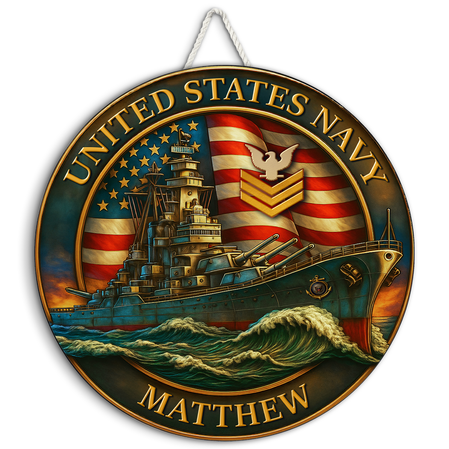 Personalized U.S. Navy Round Sign – Patriotic Decor for Sailors and Veterans