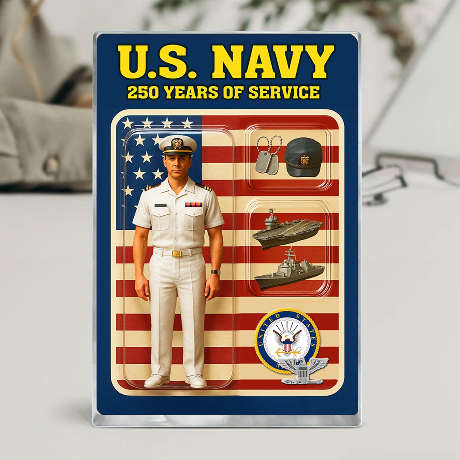 Personalized US Navy 250th Years Of Service Custom Figure Officer Service Uniform Acrylic Block