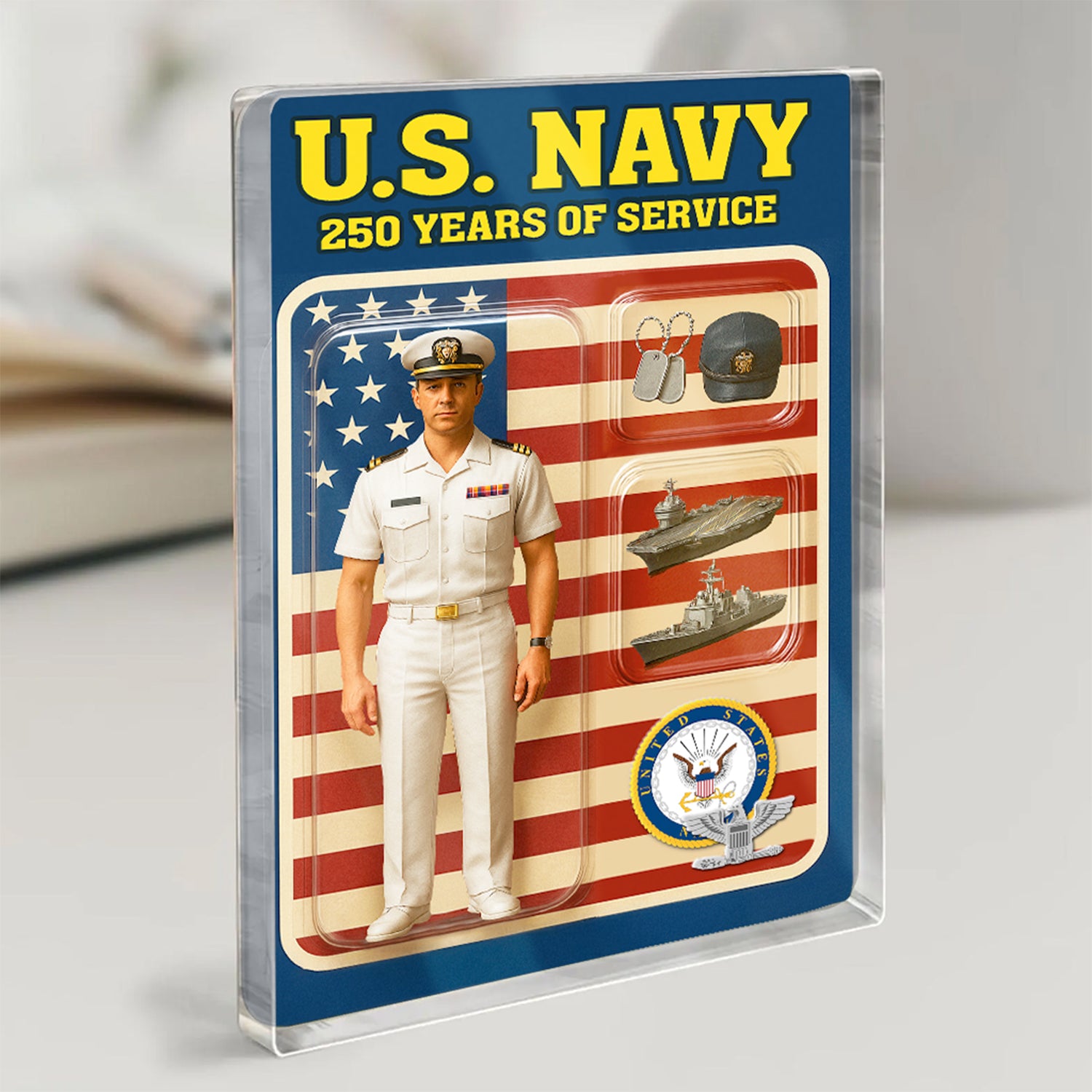 Personalized US Navy 250th Years Of Service Custom Figure Officer Service Uniform Acrylic Block