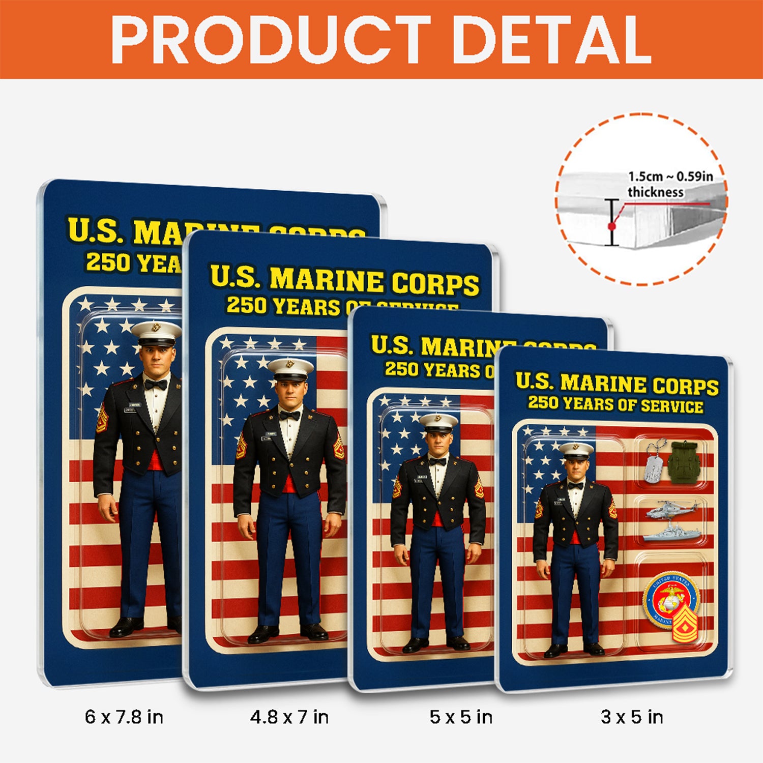 Personalized MARlNE 250th Years Of Service Custom Figure MARlNE Officer Evening Dress Uniform Acrylic Block