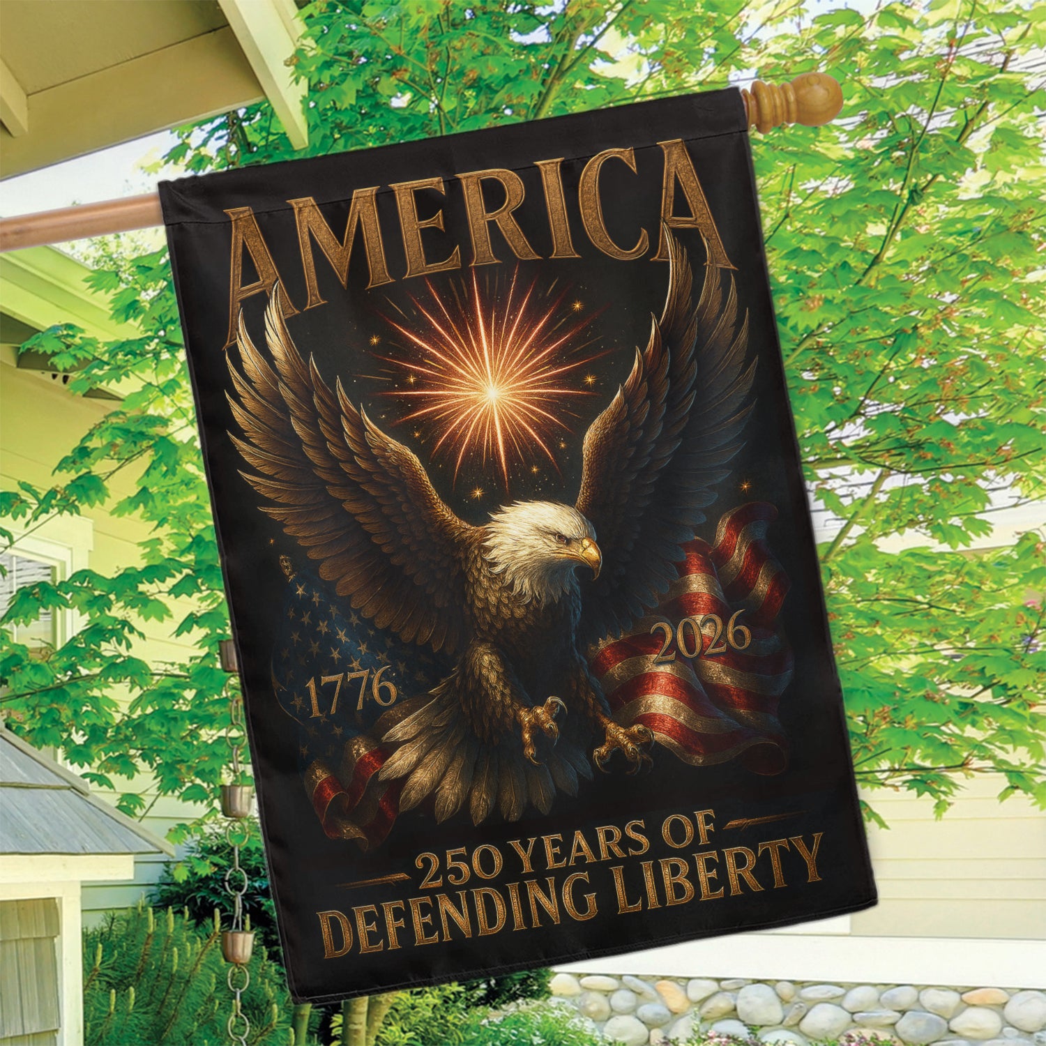 America 250 Years Of Defending Liberty House Flag 28''x40'' Twin-Side Printing