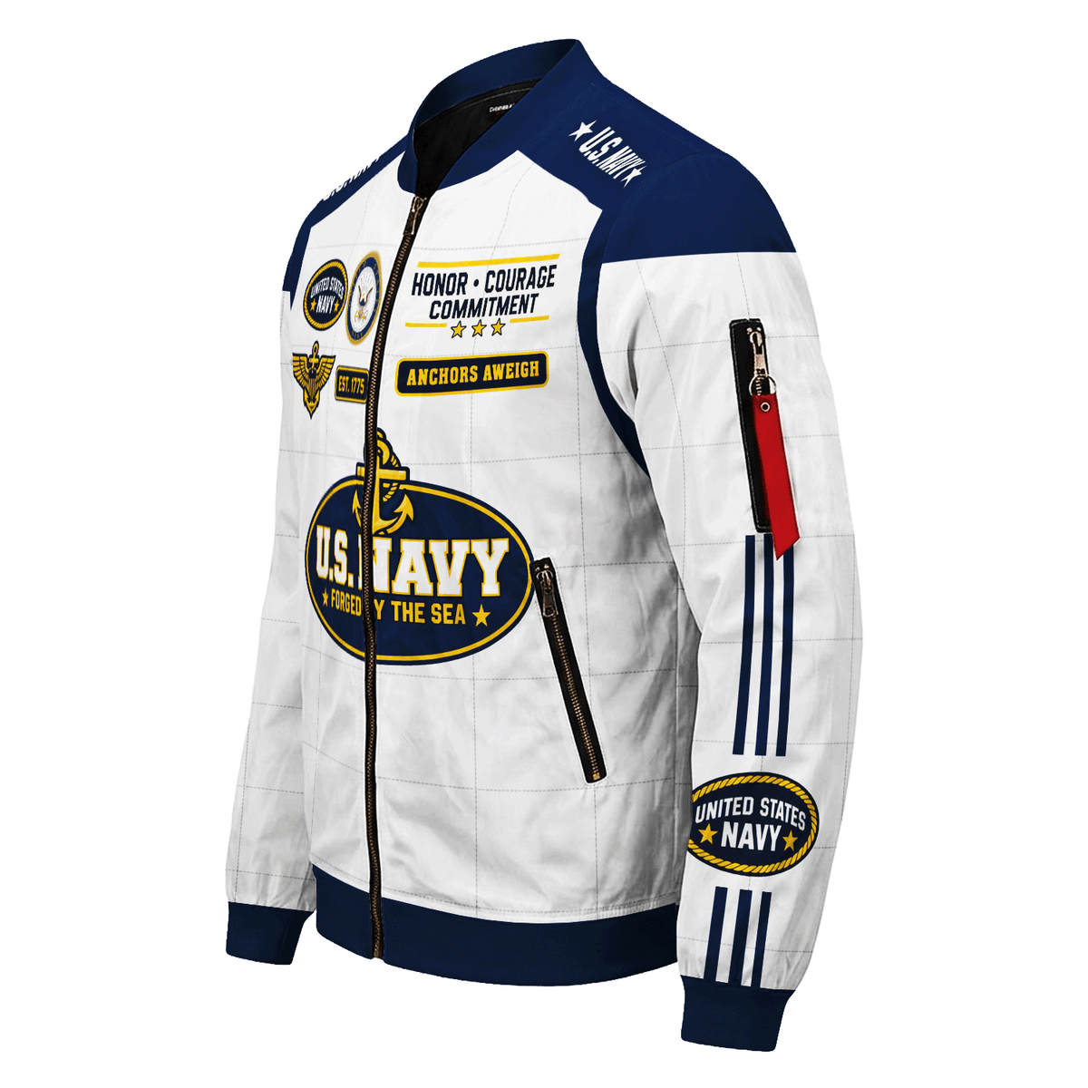Personalized Navy Veteran Bomber Jacket Custom Service Rank & Name
