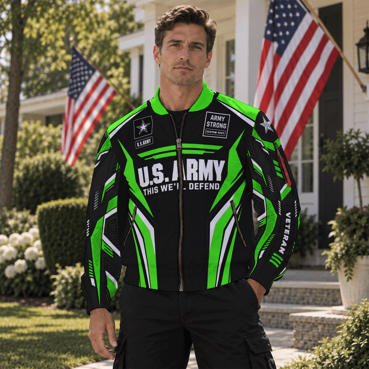 U.S. Army Custom Rank Bomber Jacket Personalized Veteran Service Apparel