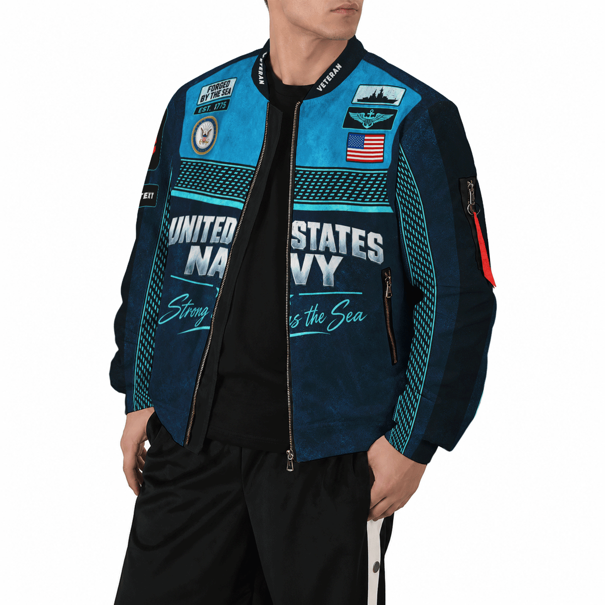 U.S. Navy Sailor Bomber Jacket Personalized Rank Text Military Apparel