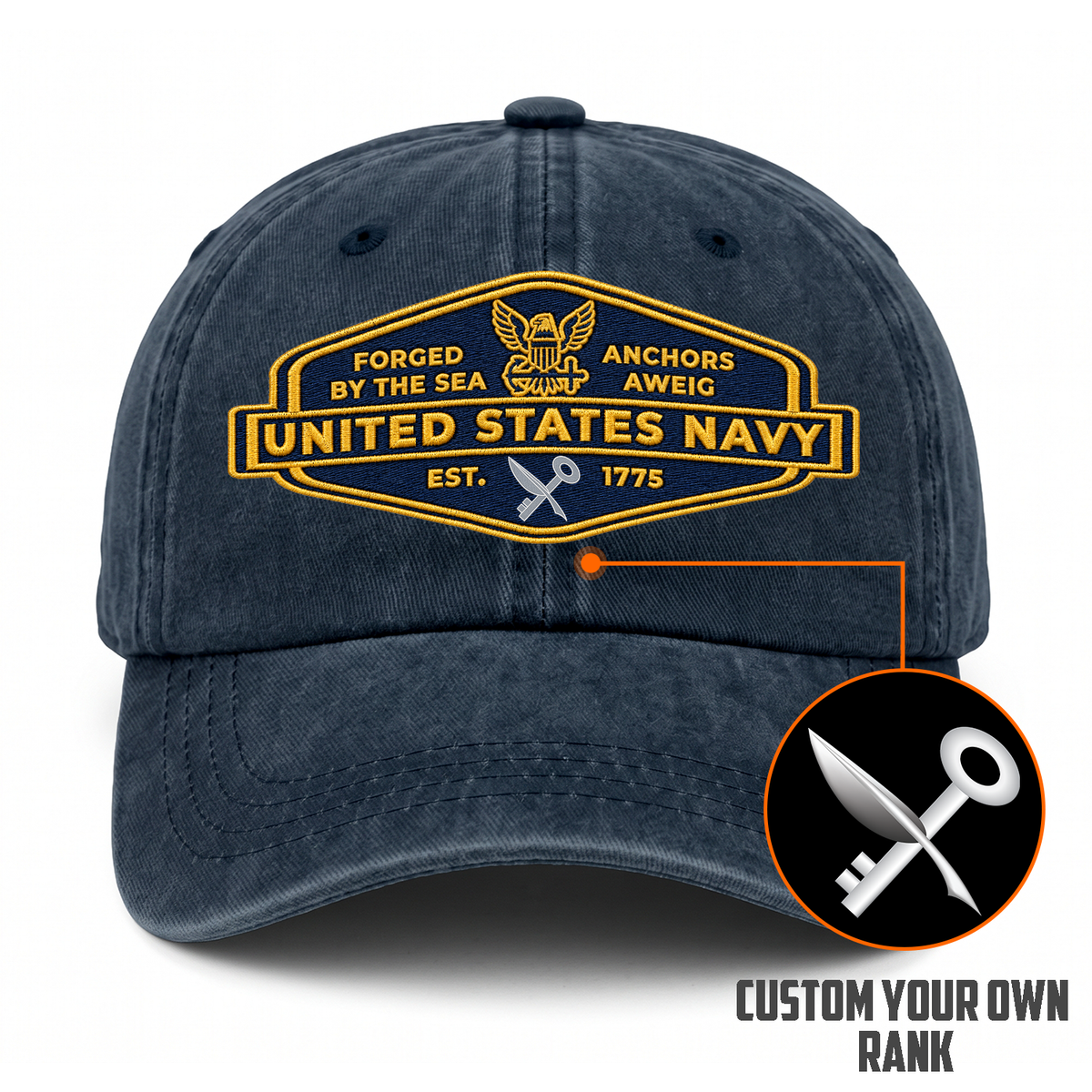 U.S. Navy Embroidered Hat Custom Rank and Personalized Text