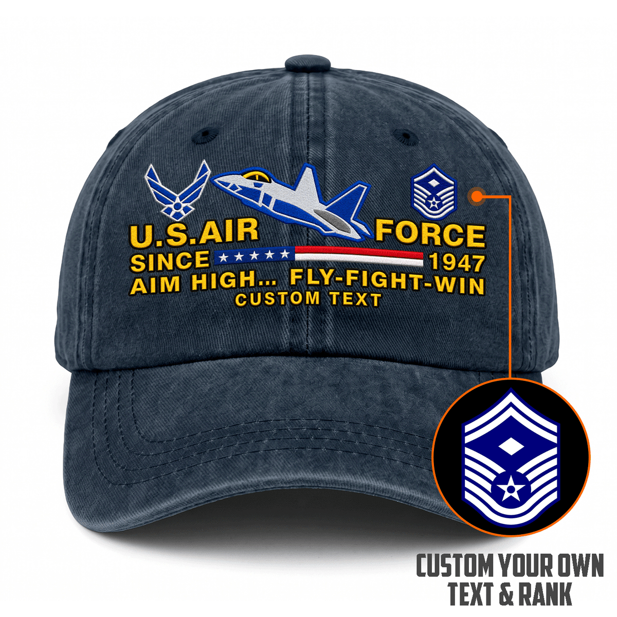 U.S. Air Force Washed Cap Personalized Rank Text Military Gift
