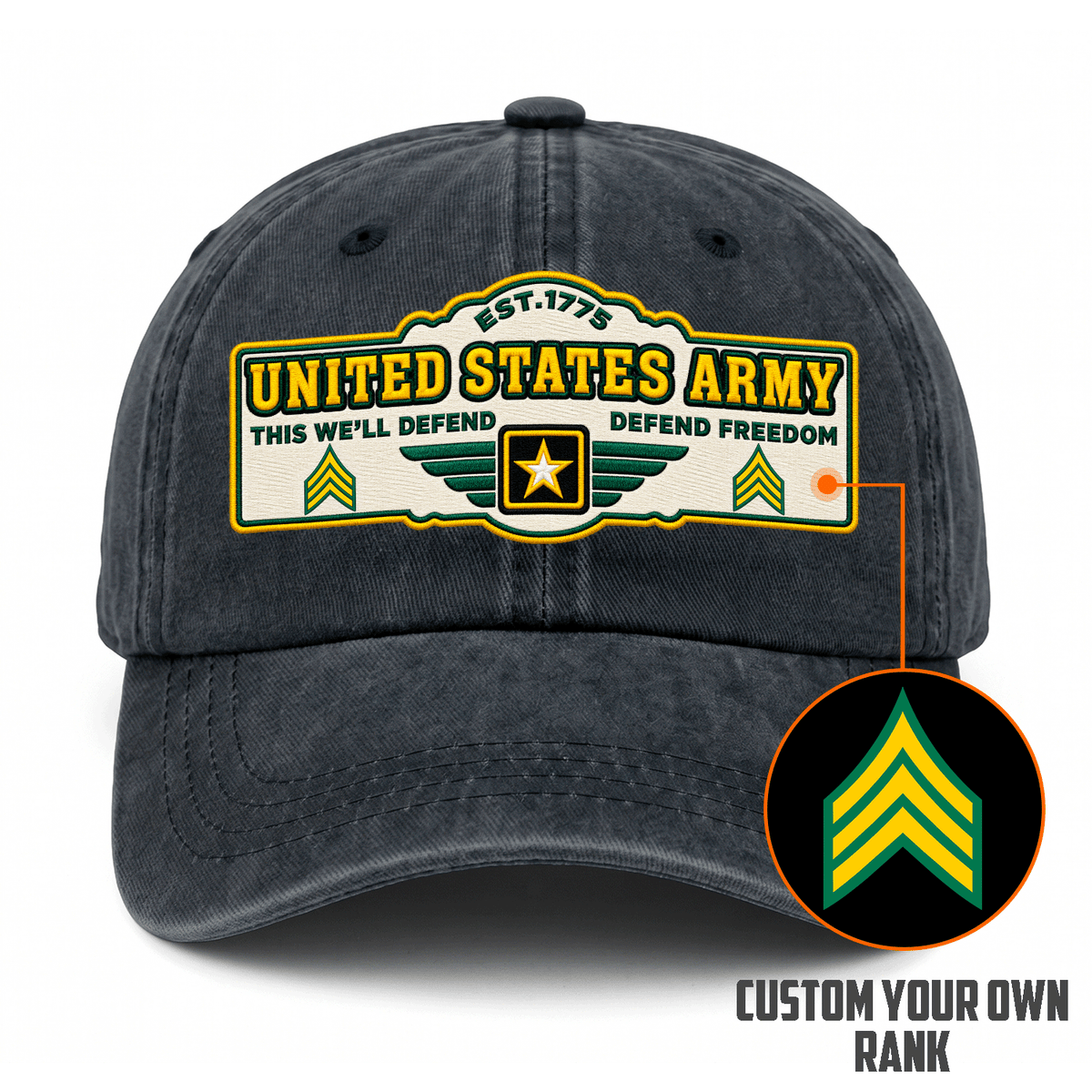 Personalized Army Veteran Hat Custom Rank and Text Embroidered Cap