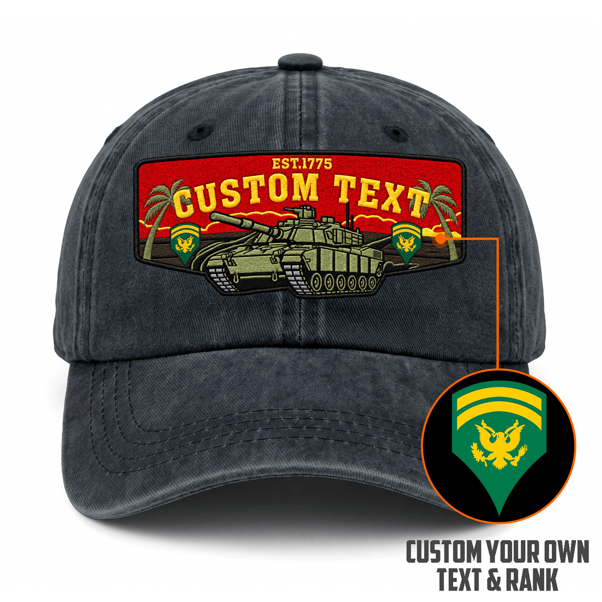 Custom Army Cotton Cap Personalized Rank and Custom Text Gift
