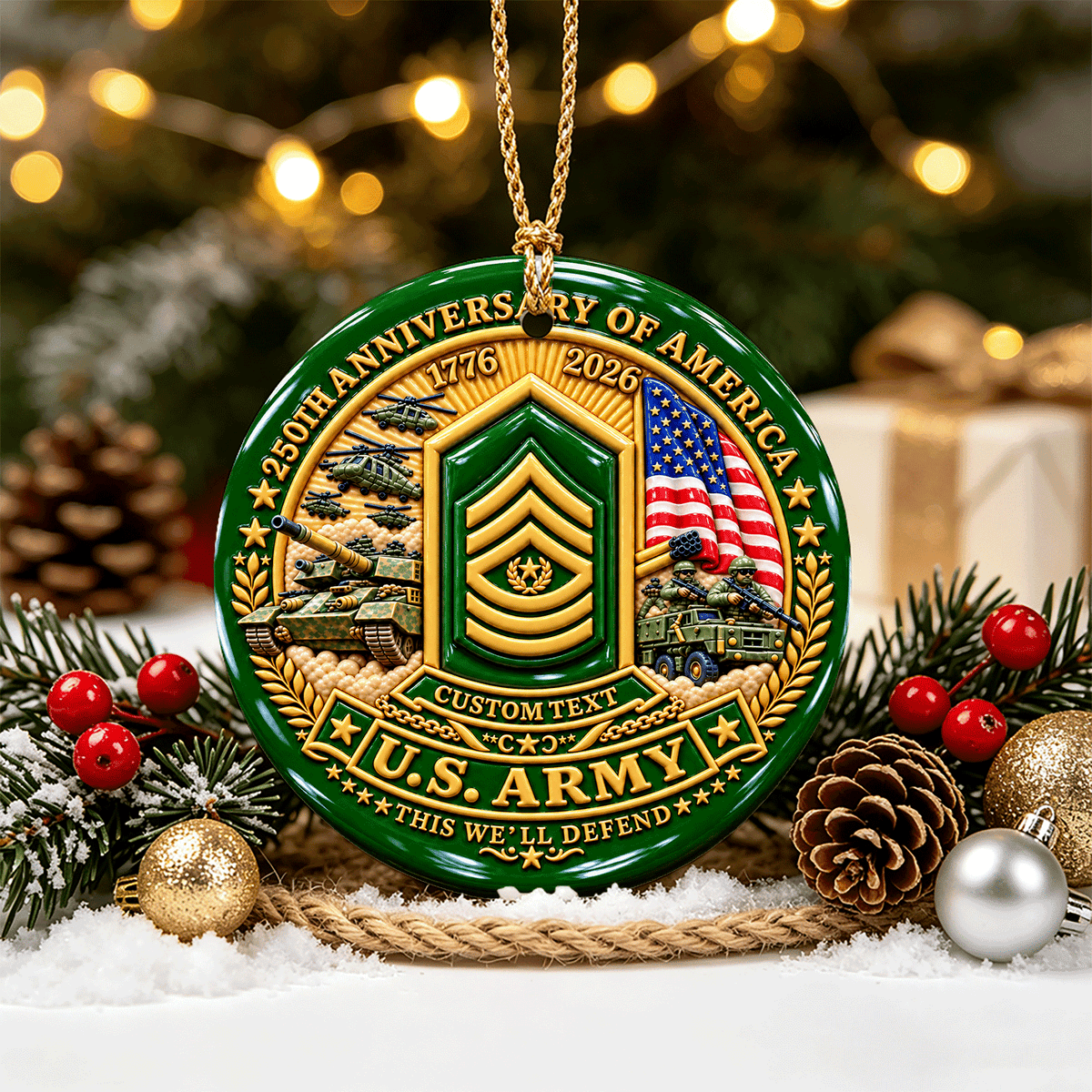 Personalized Army Military Ceramic Ornament Custom Rank and Text