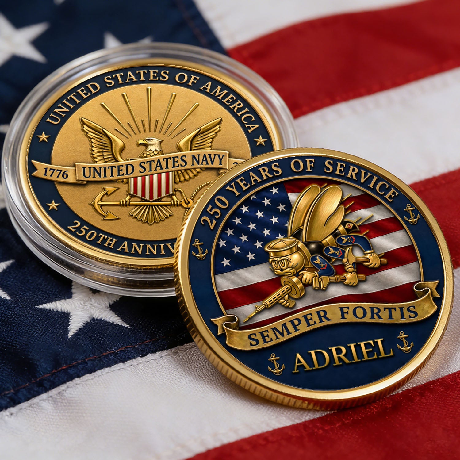 Navy 250th Anniversary Custom Rank 3D Challenge Coin Gift