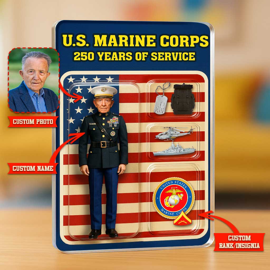 Personalized MARlNE 250th Years Of Service Custom Figure MARlNE Male Officer Blue Dress Uniform Acrylic Block