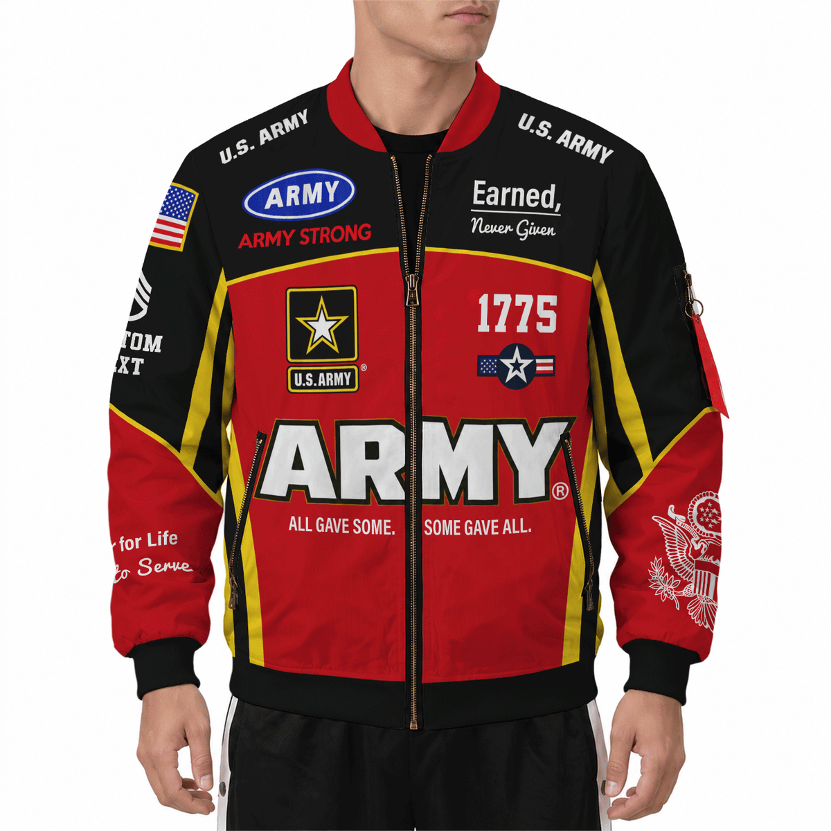 Custom Army Soldier Bomber Jacket with Personalized Text & Military Rank