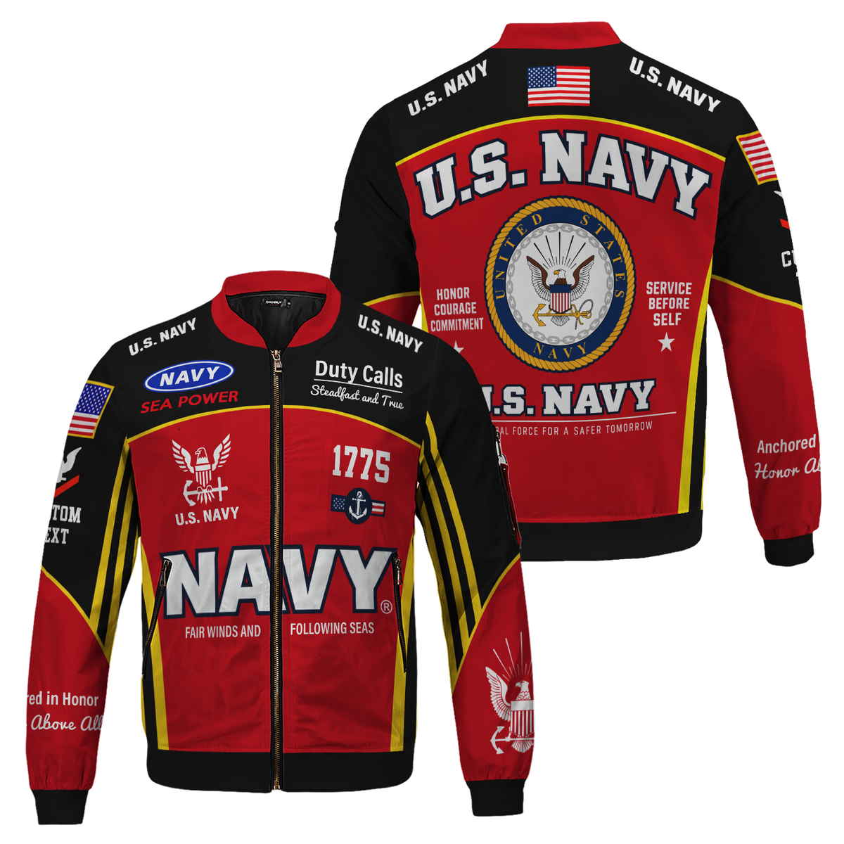 Custom Navy Military Bomber Jacket with Personalized Name & Service Rank