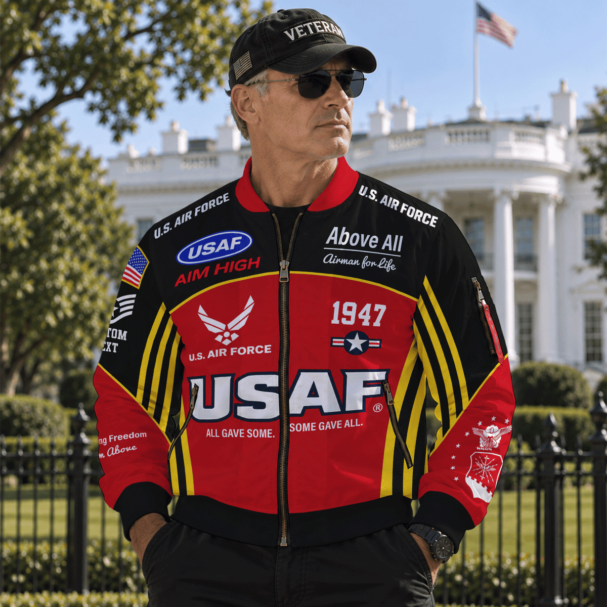 Personalized USAF Bomber Jacket Custom Airman Rank Name Veteran Apparel