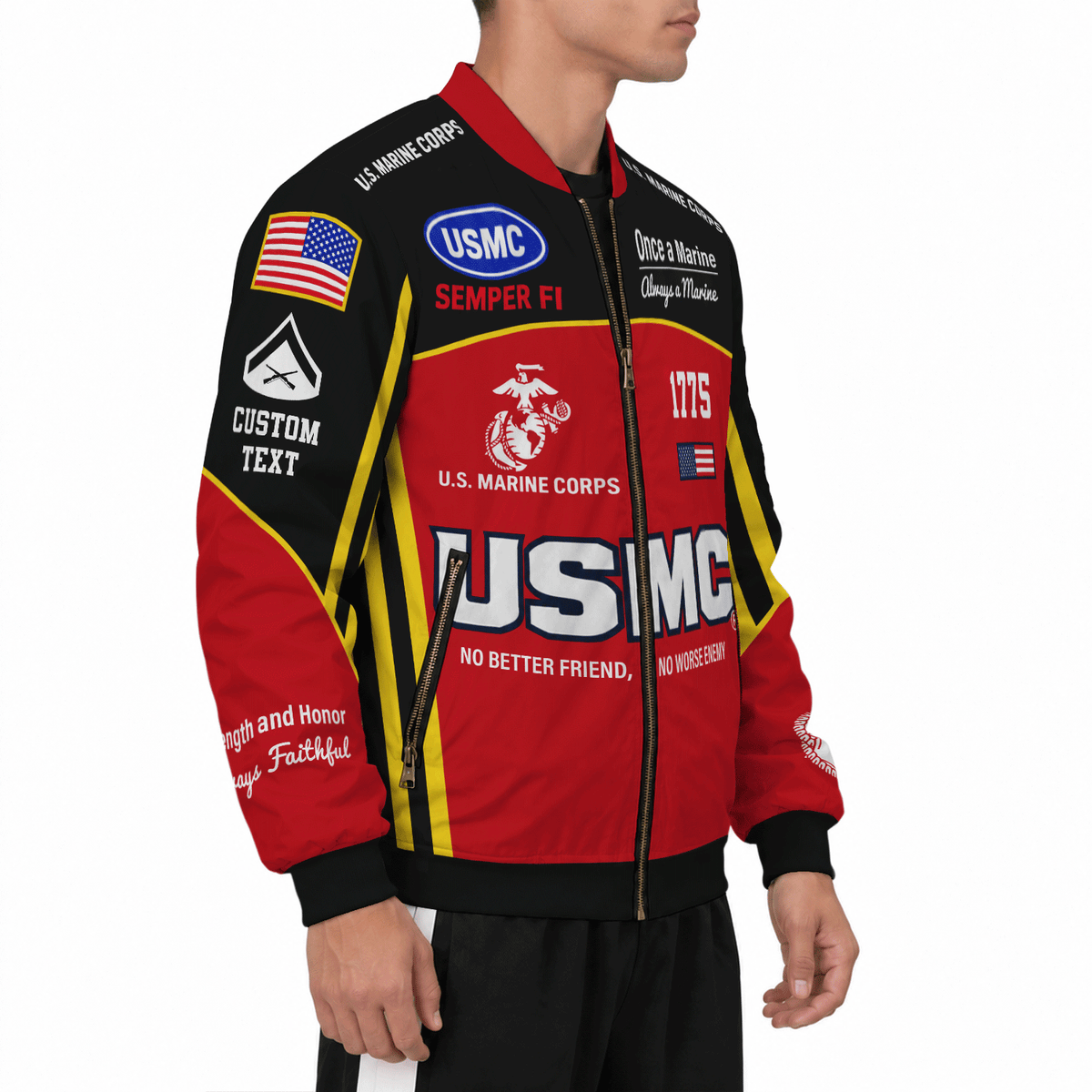 U.S. Marine Corps Military Bomber Jacket Custom Name Rank for Veterans