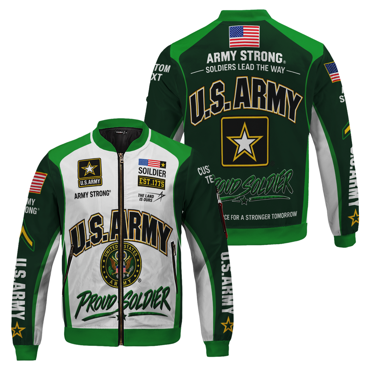 U.S. Army Veteran Jacket Personalized Rank Name All-Over Print Bomber