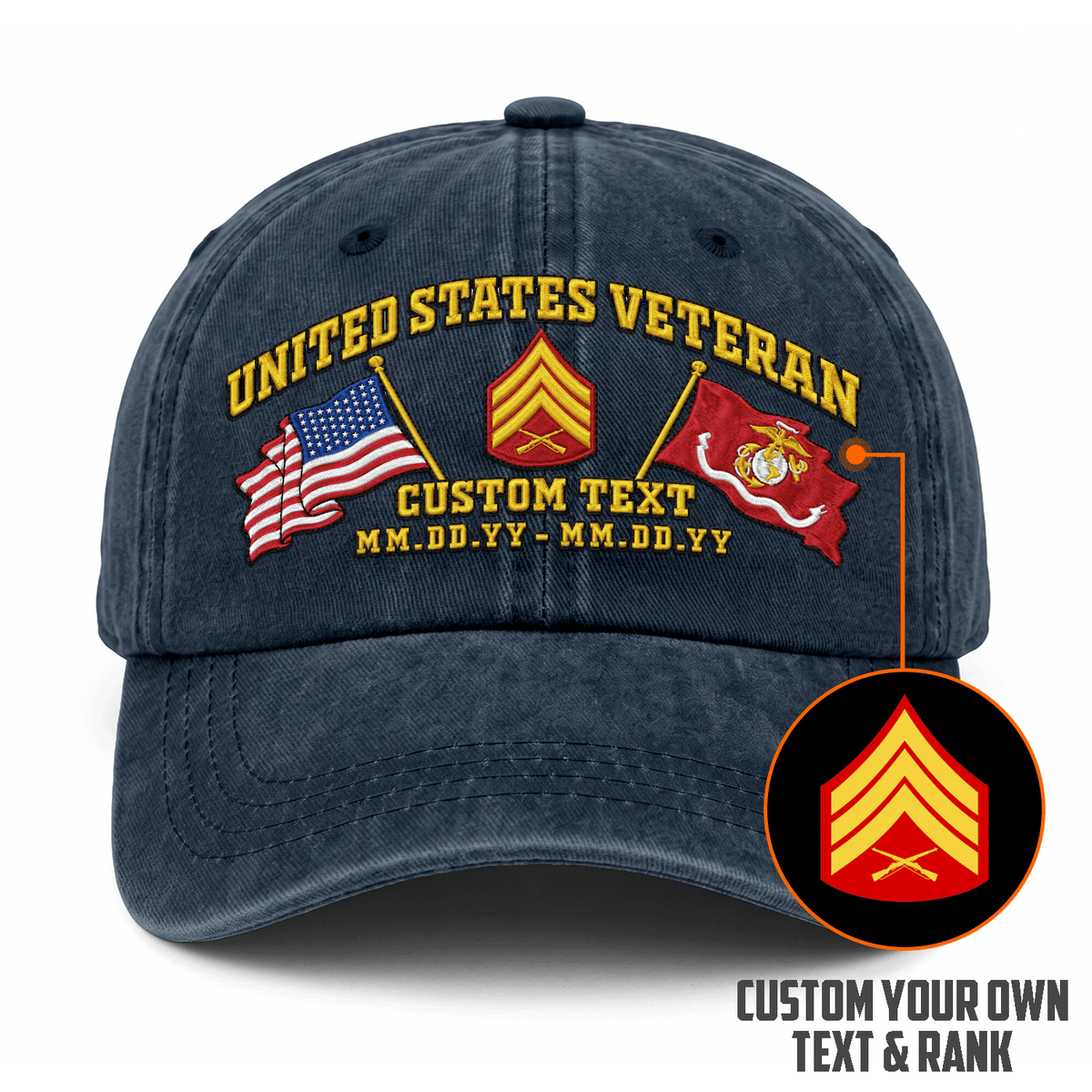 Custom USMC Embroidered Cap Personalized Rank and Custom Text