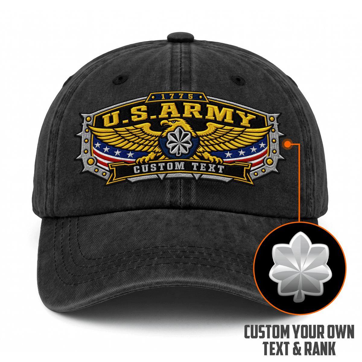 Army Veteran Embroidered Cap Custom Rank and Personalized Text