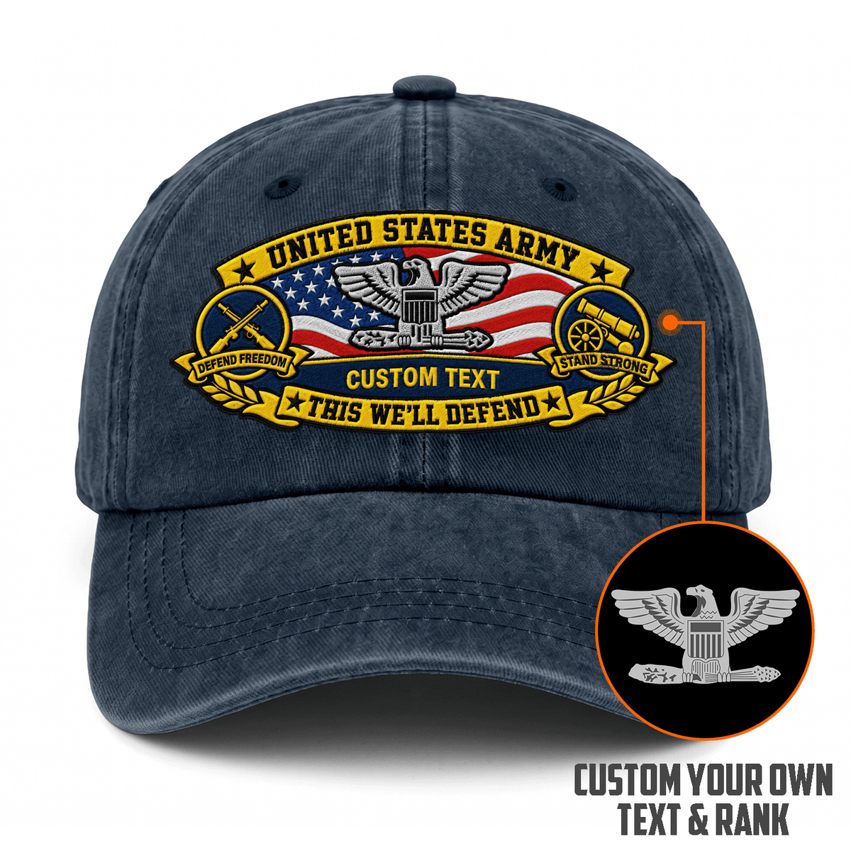 Custom Army Embroidered Hat Personalized Veteran Rank and Text