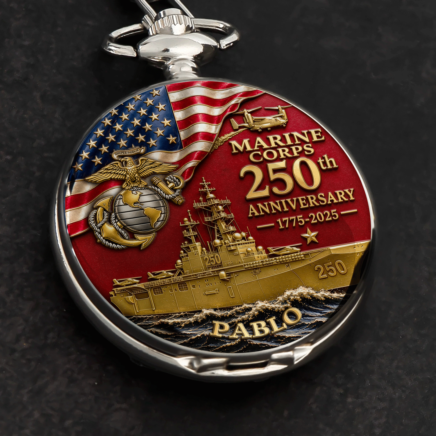 Marine Veteran Pocket Watch 250th Anniversary Keepsake