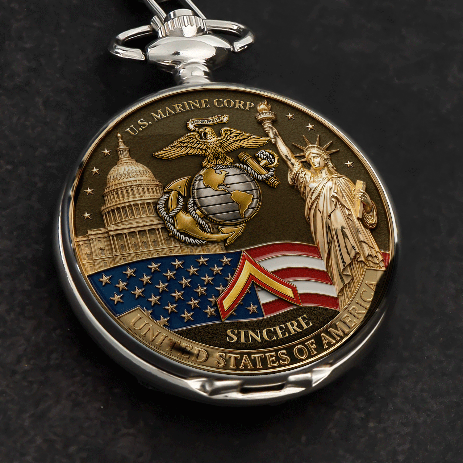 USMC Military Pocket Watch Veteran Appreciation Gift