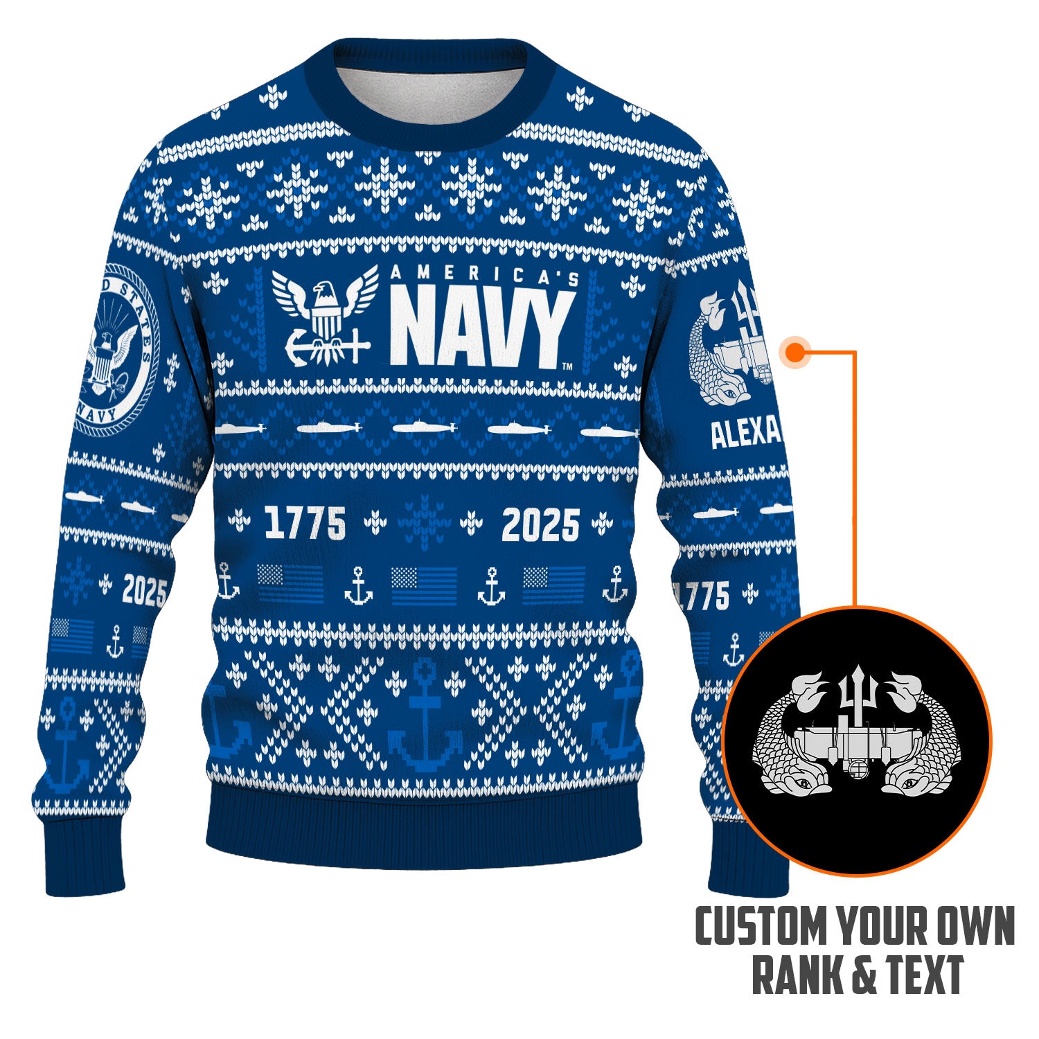 Custom Ranks And Text US Navy Ugly Christmas Sweater for Women Men KAUST01