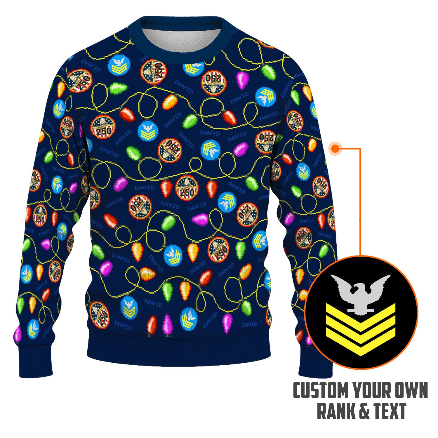 Custom Ranks And Text US Navy Ugly Christmas Sweater for Women Men KAUST02