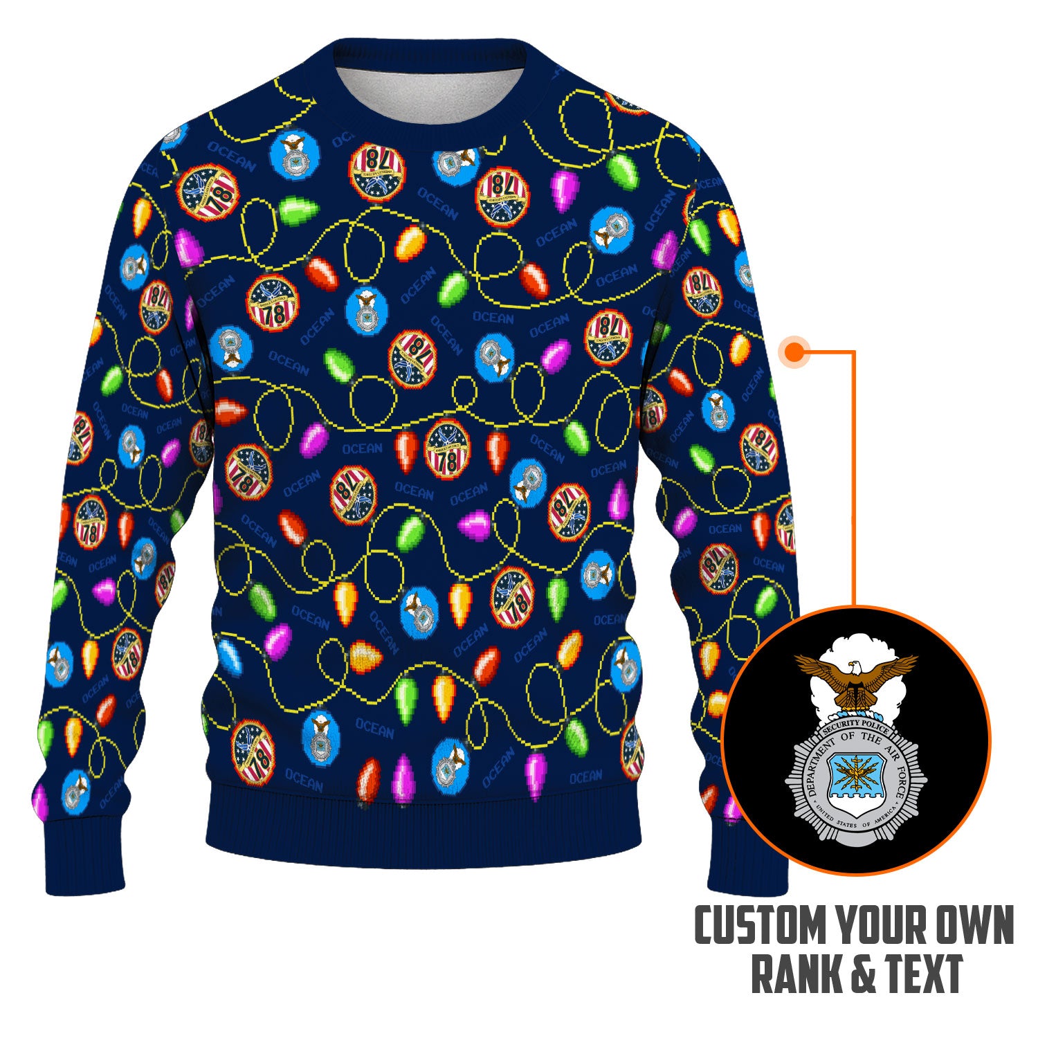 Custom Ranks And Text US Air Force Ugly Christmas Sweater for Women Men KAUST02