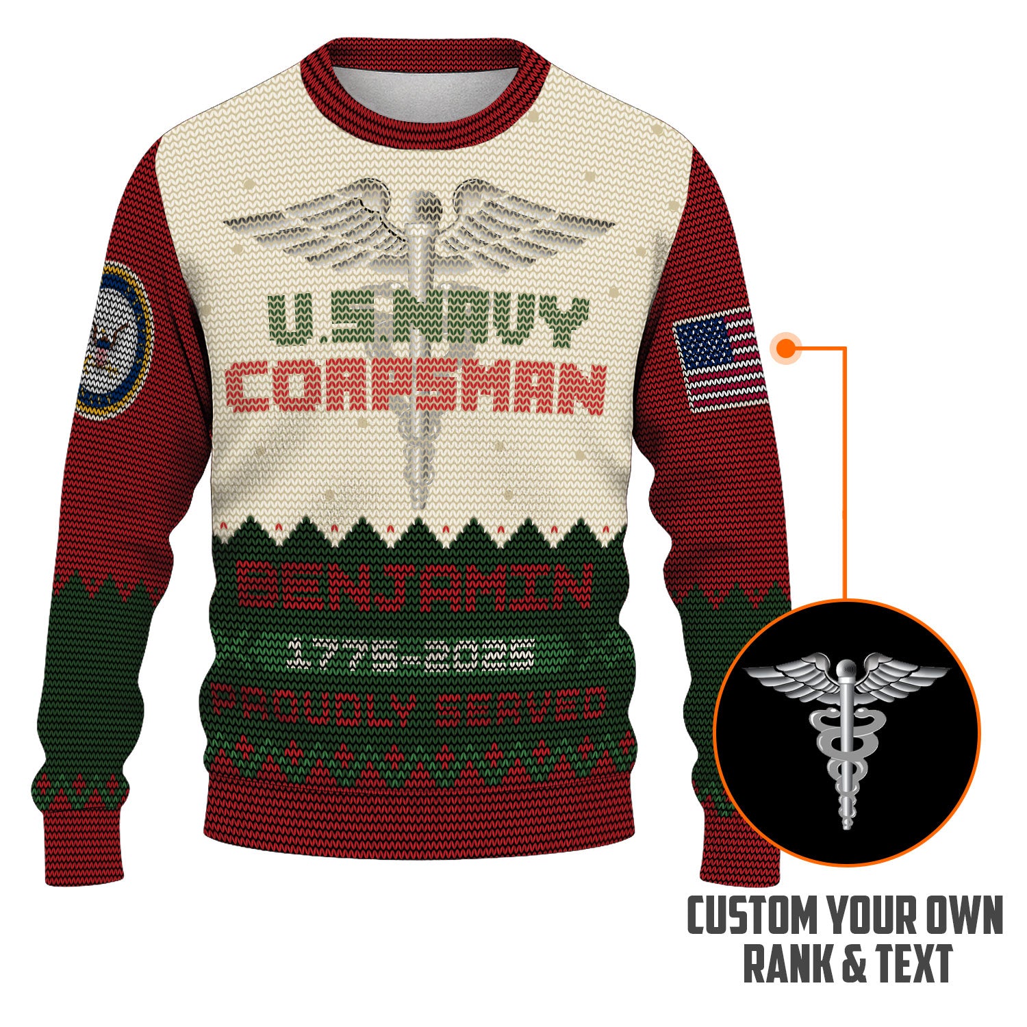Custom Ranks And Text US Navy Ugly Christmas Sweater for Women Men KAUST07