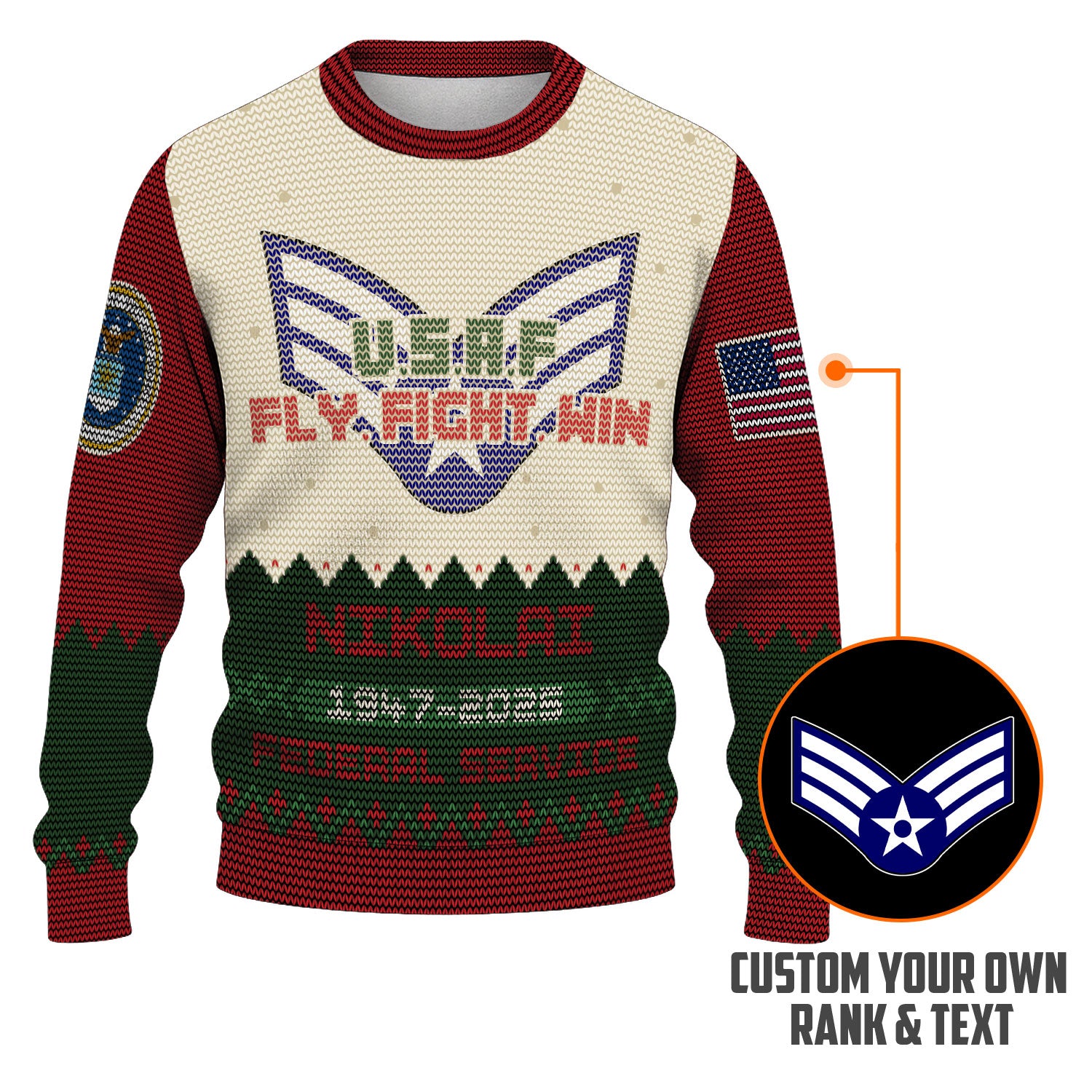 Custom Ranks And Text US Air Force Ugly Christmas Sweater for Women Men KAUST07