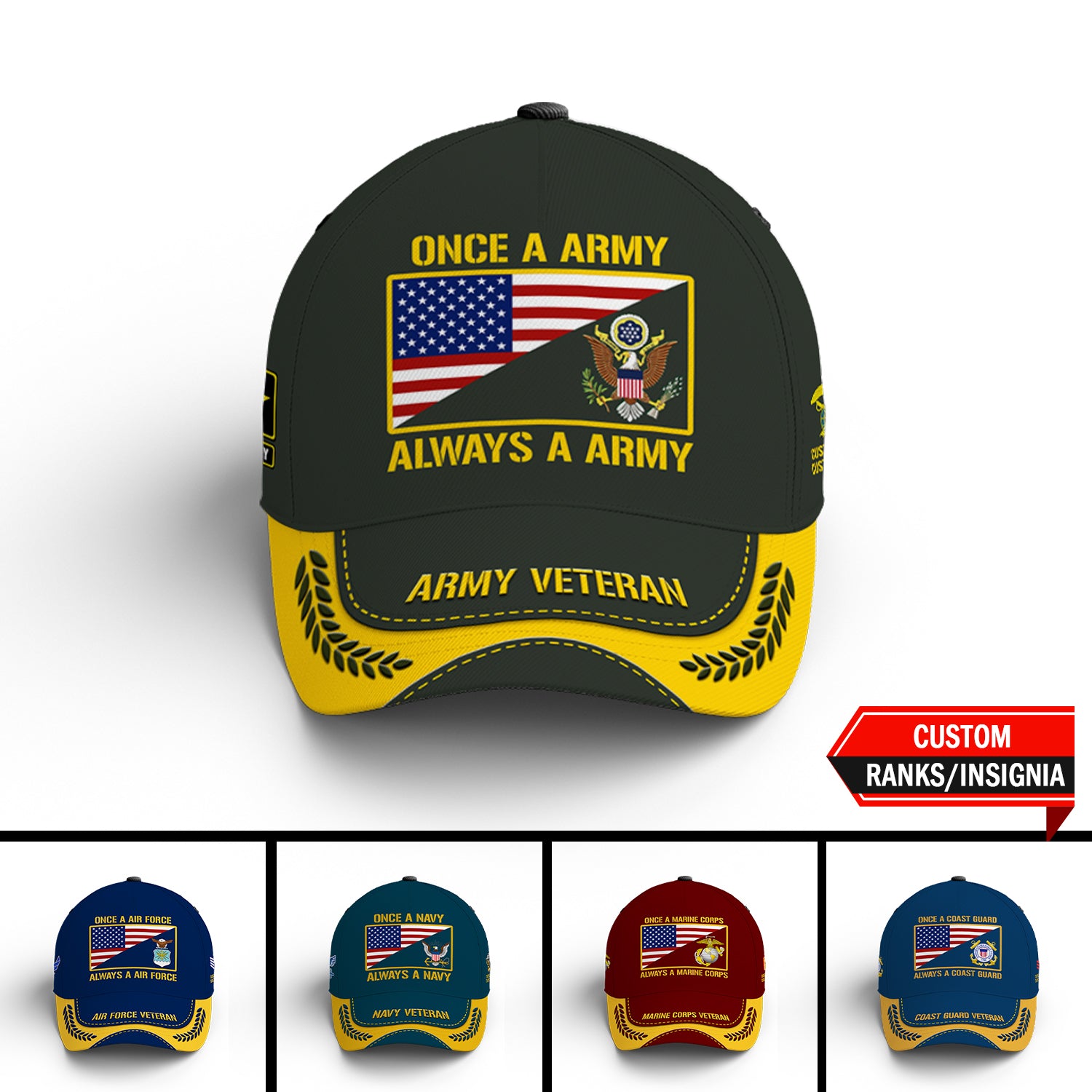 Custom Ranks/Insignia, Personalized Name And Years Served All Over Prints Premium Classic Cap JAOVC21