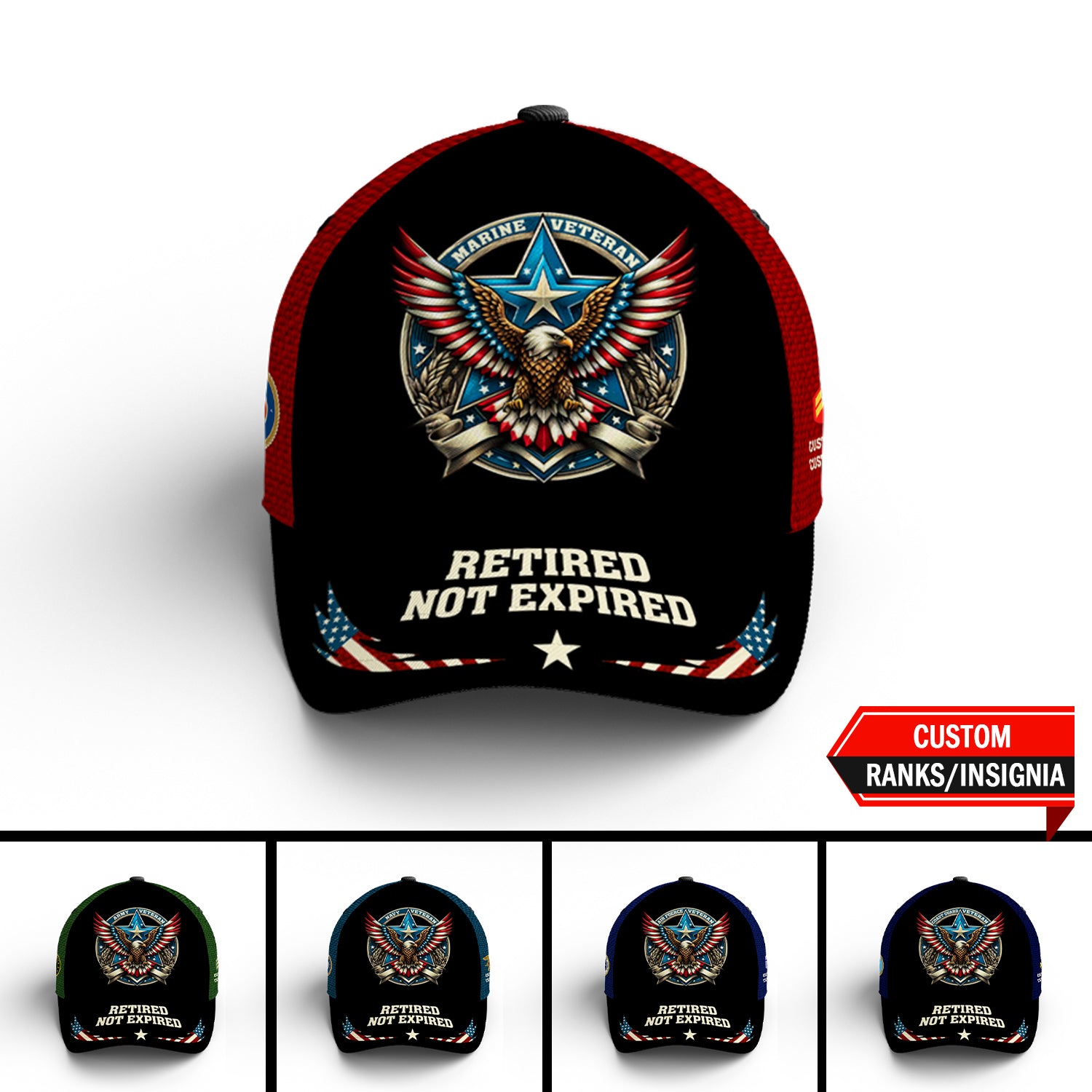 Custom Ranks/Insignia, Personalized Name And Years Served All Over Prints Premium Classic Cap JAOVC19