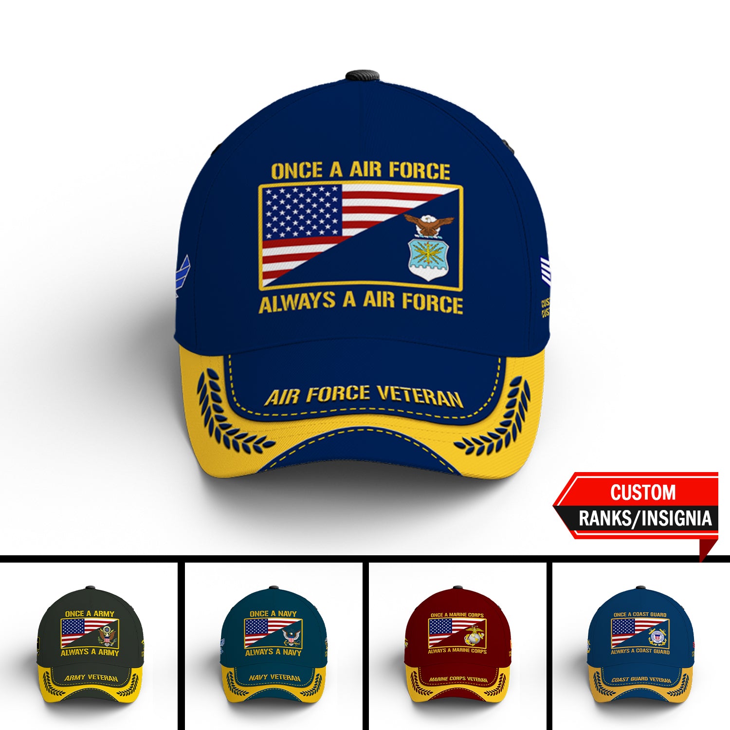 Custom Ranks/Insignia, Personalized Name And Years Served All Over Prints Premium Classic Cap JAOVC21