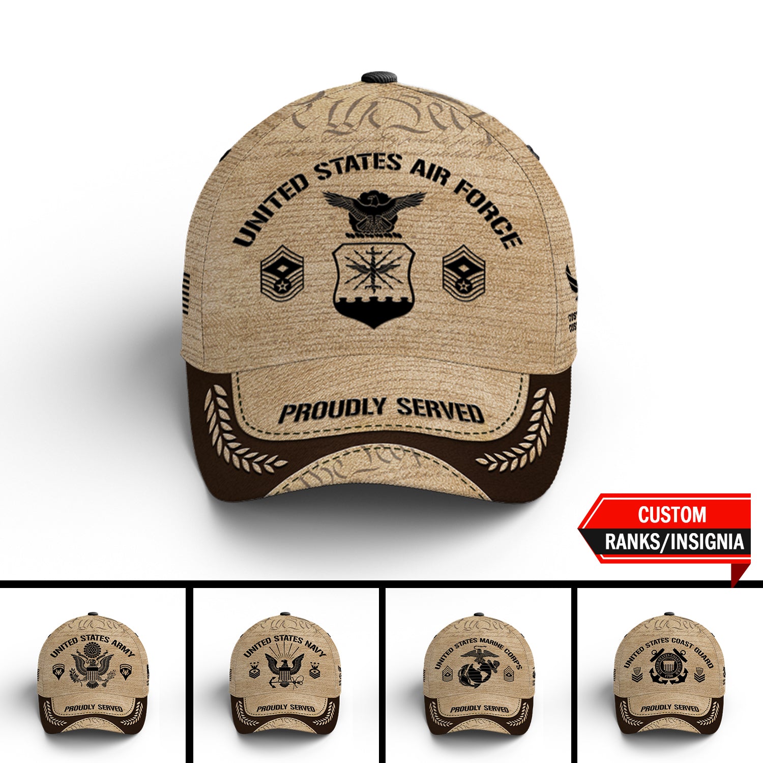 Custom Ranks/Insignia, Personalized Name And Years Served All Over Prints Premium Classic Cap JAOVC20