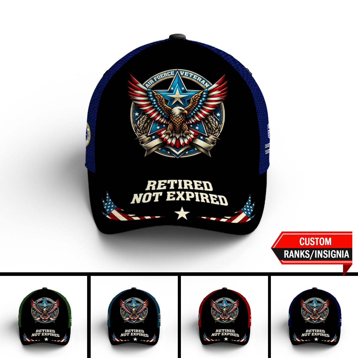 Custom Ranks/Insignia, Personalized Name And Years Served All Over Prints Premium Classic Cap JAOVC19