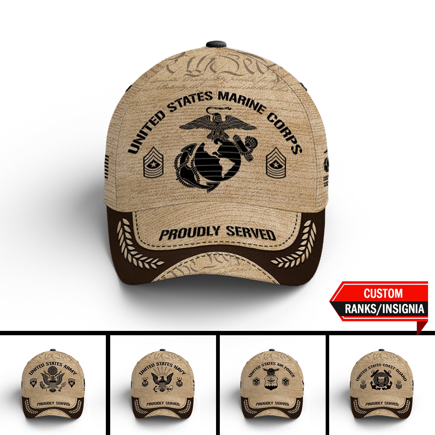 Custom Ranks/Insignia, Personalized Name And Years Served All Over Prints Premium Classic Cap JAOVC20