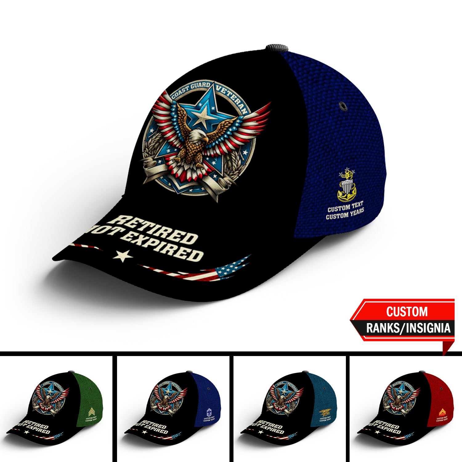 Custom Ranks/Insignia, Personalized Name And Years Served All Over Prints Premium Classic Cap JAOVC19