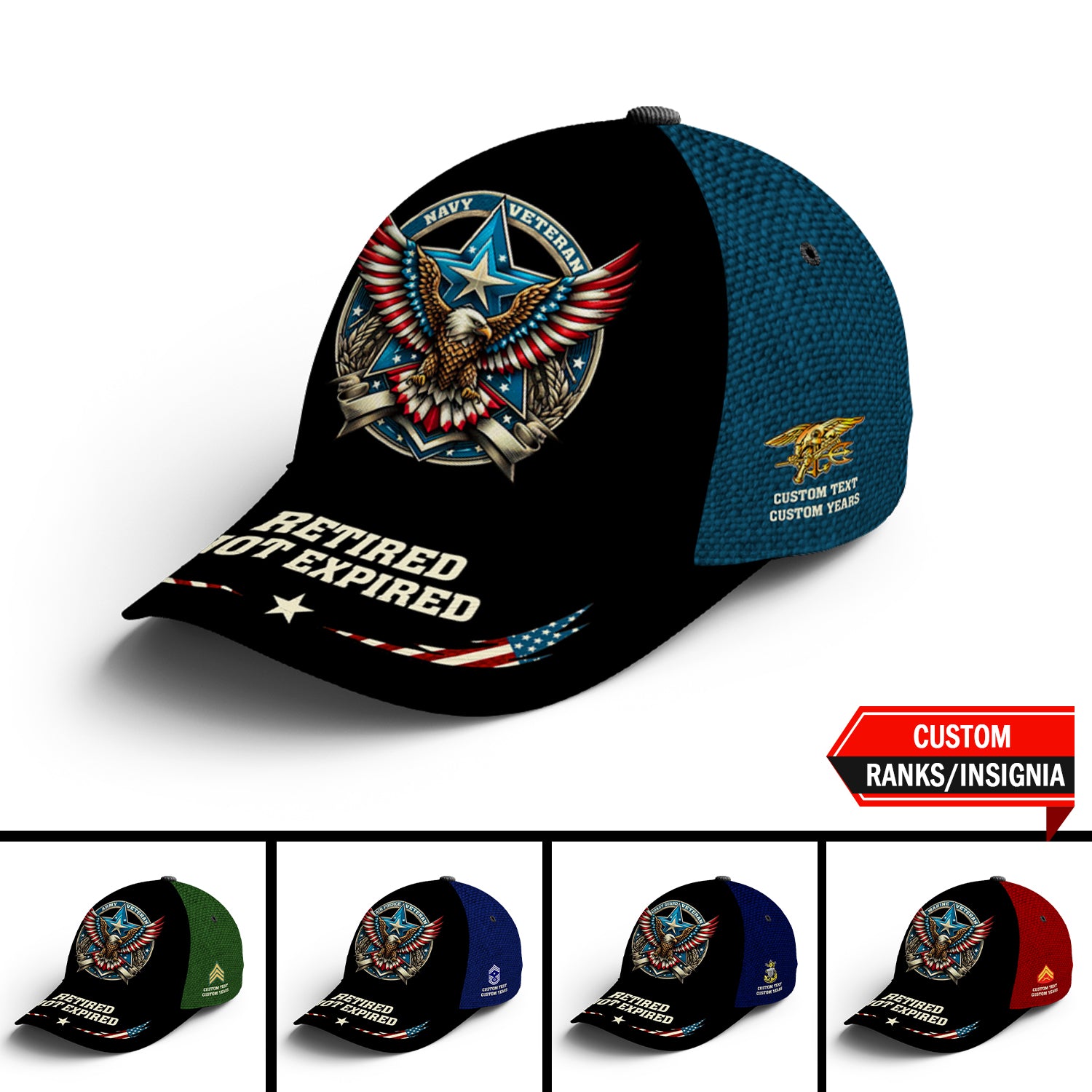Custom Ranks/Insignia, Personalized Name And Years Served All Over Prints Premium Classic Cap JAOVC19