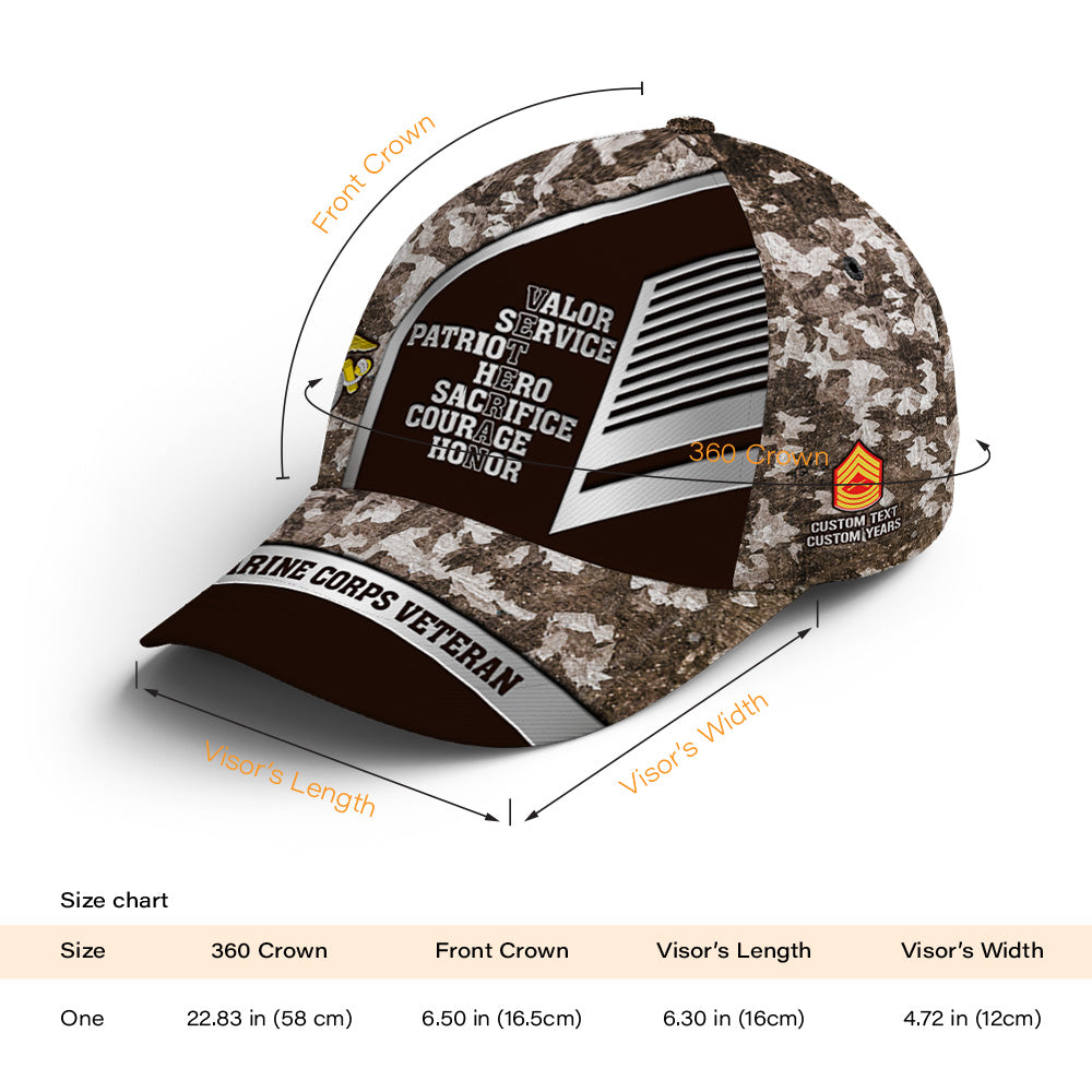 Custom Ranks/Insignia, Personalized Name And Years Served All Over Prints Premium Classic Cap JAOVC16