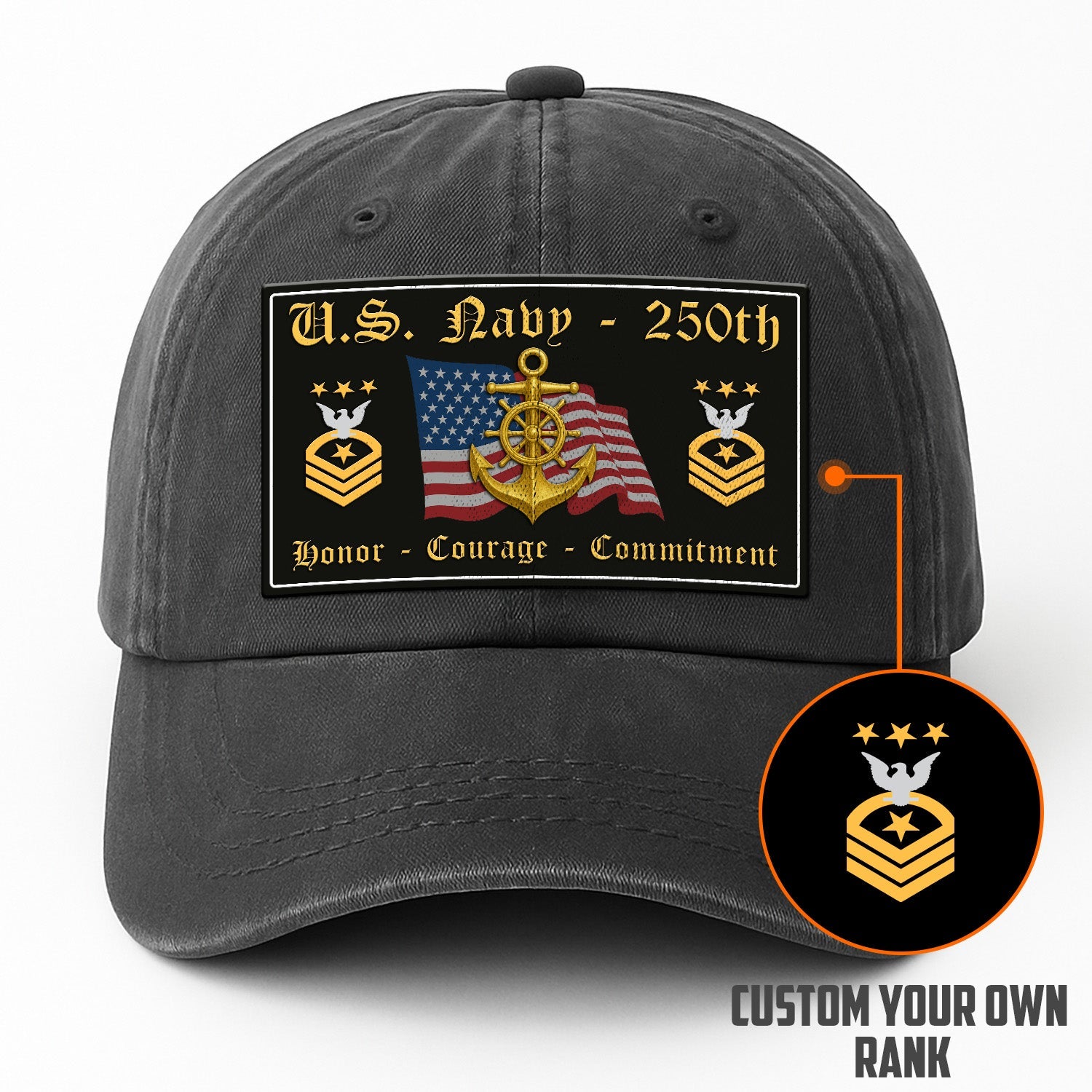 Custom Ranks US Navy Premium Washed Denim Cap DC018