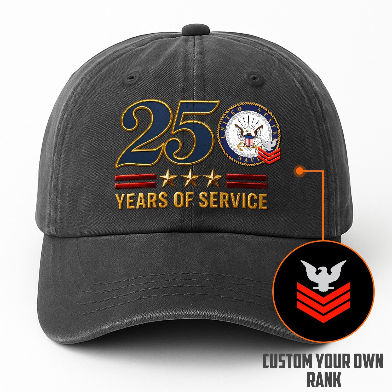 Custom Ranks US Navy Premium Washed Denim Cap DC022